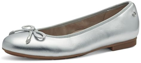 Tamaris Women's Comfort Damen Ballerinas aus Leder mit Schleife Ballet Flat, Silver, 3.5 UK