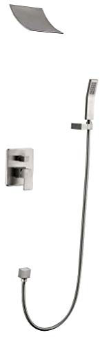 Wandmontiertes Duschsystem, Duscharmatur-System-Set, Badezimmer, Messing-Wasserhahn, Unterputz-Regendusche, Mischbatterie, Badewannenarmatur, Wasserfall-Duschkopf mit Brauseschlauch-Set, gebürstete