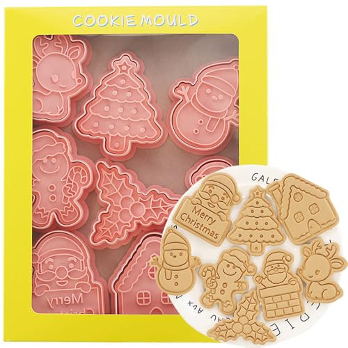 8 PCS Christmas Cookie Cutters Plastic Christmas Biscuit Cutters Christmas Cookie Stamp for Cookie Baking Christmas Party Decorations, C