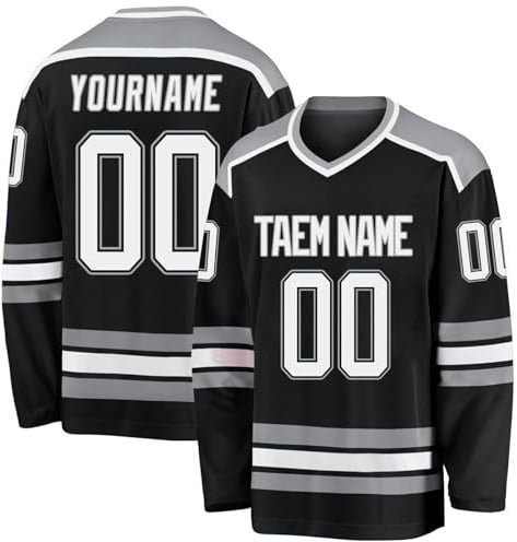 Hockey-Trikot, personalisierbar, mit Ihrem Namen, Team/Nummer, Hockey-Trikot mit Namen, geeignet für Geschenke für Kinder und Erwachsene, Stil 2 KAN0827A, grau, One size