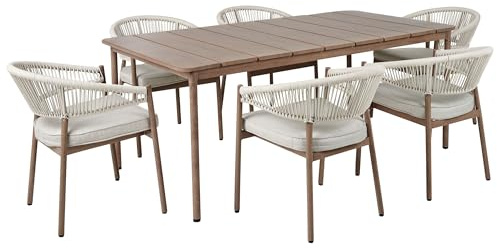 Beliani Gartenmöbel Set aus Aluminium dunkler Holzfarbton Tisch mit 6 Stühlen Flavia