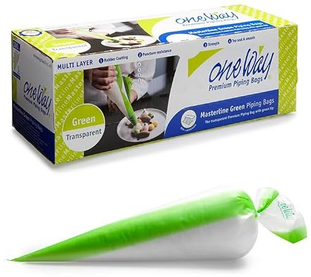 One Way Masterline Piping Bags, Green, 53 x 28 cm, Pack of 12, Professional Piping Bags with Stripes, Transparent with Coloured Tip, Exceptional Grip Soft Touch, 100% Recyclable (12)