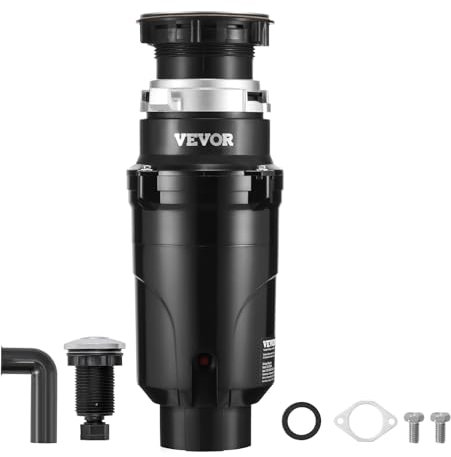 VEVOR Tritarifiuti per Lavello da Cucina, 0,37 kW, Sistema di Smaltimento Rifiuti Alimentari in Acciaio Inox, Motore CC, Supporto EZ, 3820 giri/min, con Cavo di Alimentazione, Paraspruzzi per la Casa