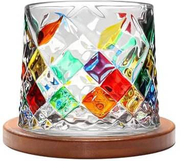 Verres à whisky rotatifs en cristal de 283,5 g, tasse en verre à l'ancienne avec sous-verres, verres à bourbon de grande taille, gobelet anti-stress et anti-anxiété pour scotch, cocktails, café,