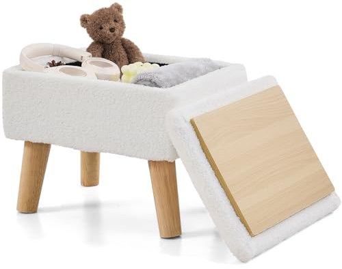 BRIAN & DANY Repose-pieds ottomane rectangulaire avec rangement, en fausse fourrure d'peluche, repose-pieds avec pieds pour canapé, salon, entrée, bureau, blanc