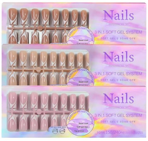 BeauFairy 450PCS French Nail Tips Set, Acrylic Nails, Full Cover French Ballerina Nail Tips Fake Nails, Soft Gel Fake Nails Tips, Soak Off Fake Nail for Art Salons and Home DIY, 028