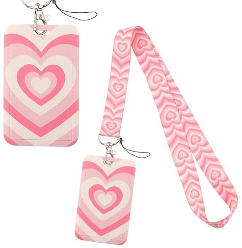 Dianeil ID Kartenhalter mit Lanyard Einziehbare Ausweishülle mit Band ID Badge Holder mit 2 Kartensteckplätzen für Frauen Lehrer Student Pink