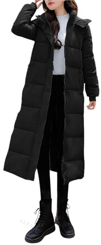 Veste matelassée pour femme - Longue veste d'hiver avec capuche - Longueur cheville - Manteau d'hiver épais en coton - Manteau matelassé avec fente - Doudoune thermique d'hiver - Fermeture éclair