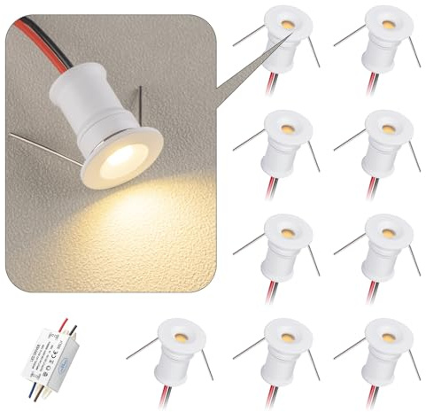 HHTUN 902 120°-LED-Mini-Spot, DC 12 V, 1 W, 80 Ra, 75 lm, kompakte Bauform, Einbau geeignet für die Schrankbeleuchtung (z. B. Weinschränke, Schuhschränke etc.), inklusive Netzteil(6000K,White,9Pack)