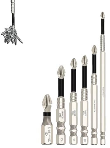 Juego de puntas de destornillador magnéticas, de alta dureza, súper fuertes, kit de brocas magnéticas resistentes (1 juego de 6 piezas)