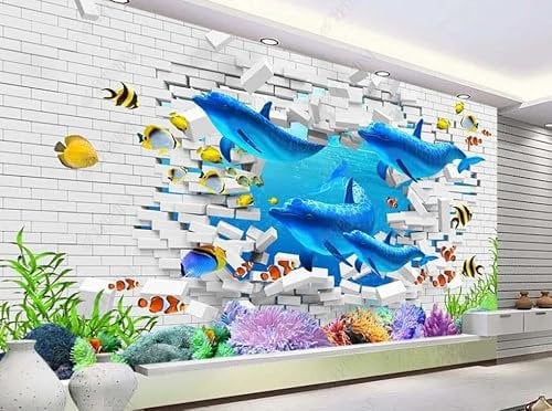 Fototapete 3D Effekt Tapetezerbrochene Ziegelmauer Ozeanvliestapeten Tapete Schlafzimmer Wohnzimmer Fototapete 3D Tapete 150Cm(W)*105Cm(H)