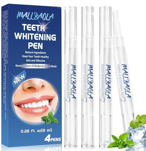 Penna Sbiancante Denti(4 Penna), Kit Sbiancante Denti Immediato, Gel Sbiancante Denti, Efficace che Rimuove Macchie e Ingiallimento, Facile da Usare