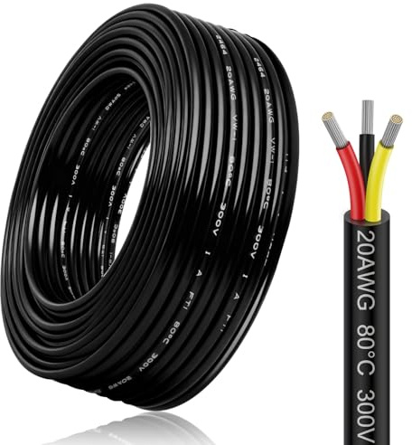 20 AWG Elektrokabel 3×0,5 mm², 3-adriges Verlängerungskabel, flexibles 5V/12V/24V weich Stromkabel, verzinntes Kupferkabel, hohe Temperaturbeständigkeit, 10 Meter / 32,8 ft
