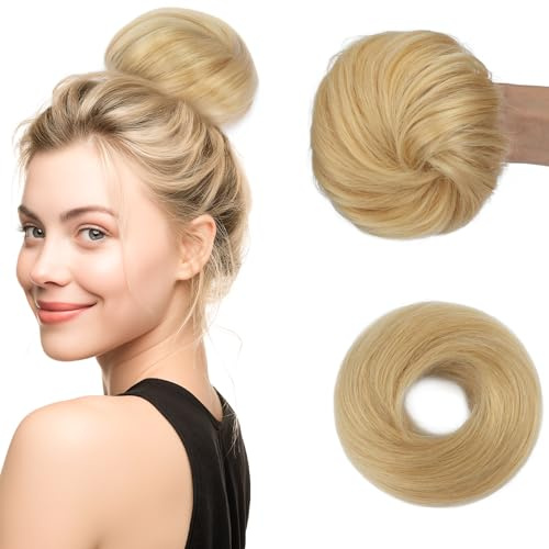 SEGOHAIR 30g Haarteile Echthaar Mit Gummiband Unordentlicher Dutt für Frauen|Glatt Elastischer Haardutt Scrunchies| Volles Unordentliches Dutt-Chignon |Gebleichtes Blond