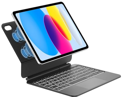 JADEMALL Magic Keyboard pour iPad A16 11ème/10ème Génération 2025/2022, AZERTY Français Clavier avec Pavé Tactile Bluetooth Rétroéclairé pour iPad 11 A16 2025, Noir