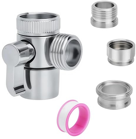 VOSSOT 3 Wege Wasserhahn Umschaltventil, Metall Wasserhahn Adapter Ventil mit M22 Innengewinde, M24 Außengewinde und G1/2 Schlauchanschluss,3 Wege Ventil Geeignet für Küche Bad Dusche Waschbecken