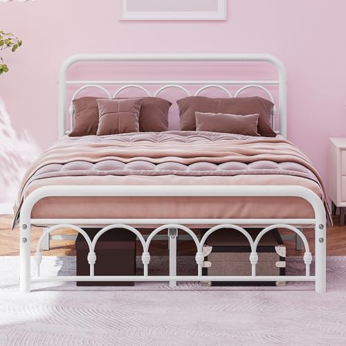MUZERUL 4ft6 Double Bed Frame with High Headboard and Footboard,Vintage Platform Bed Double,Heavy Duty Metal Platform,Steel Slat Support,No Box Spring Needed,Easy Assembly,Black