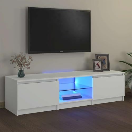 Owoxanthellate Credenza per TV a LED, bianco, 140 x 40 x 36 cm, in legno RGB, telecomando moderno, per Living Room Bedroom Gaming Setup