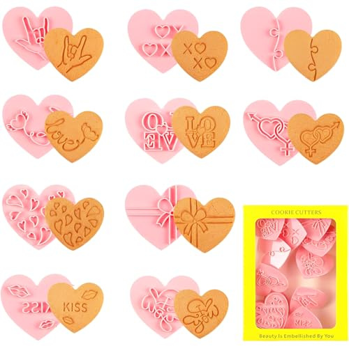 10 Pièces Emporte pièce Cœur, Emporte pièce Biscuit, Convient pour la Saint Valentin, Mariages, Anniversaires, Fête des Mères, Fête, pour Biscuits, Gâteaux, Mariages, Pâtisserie