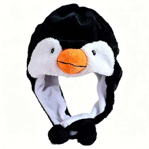 Huhaokejis Pinguin Plüschmütze, Plüsch-Hut mit Ohrenklappe, Tierische Plüschmütze, Winter Plüschmütze, Warme Plüsch-Hut, Winter Festival Cosplay geeignet für Jungen Mädchen Erwachsene