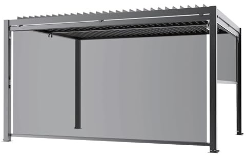 X-Metal Store Latéral Rétractable pour Pergola Bioclimatique, PVC Polyester, Gris Clair, 370x218 cm, Modèle 23655, Cadre Aluminium RAL9006, 14 kg, Protection Vent et Intimité