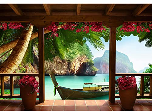 Runa Art Fototapete Meer Karibik Modern Vlies Wohnzimmer Schlafzimmer - Made in Germany - 308 x 220 cm Grün Braun Rot 9113010a