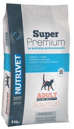 NUTRIVET - Super Premium - Katze erwaschene - lachs - Weizenfreie Kroketten - Katze - Reich an tierischem Eiweiß - 8 kg