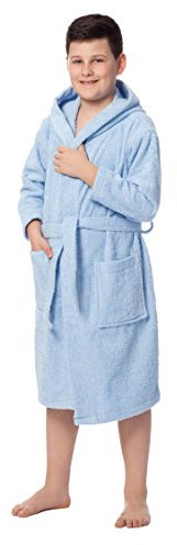 ZOLLNER Accappatoio bambini 8-11 anni - con capuccio - morbido e assorbente - Cotone - azzurro - disponibile in diverse misure - lavabile a 60°C - Qualità alberghiera - Certificato OEKO TEX