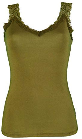 Miss Rouge - Top, camiseta de tirantes de encaje caqui Talla única
