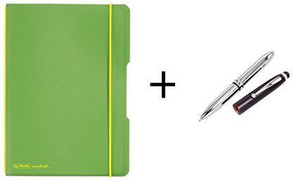 Herlitz Notizheft / DIN A5 / flexibel / 40 Blatt / kariert / Farbe: hellgrün + LED Touchpen Kugelschreiber