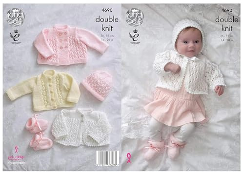 King Cole Baby Double Knitting Pattern for Matinee Coat Jacket Cardigan Bonnet Hat & Bootees (4690) by King Cole,Multicolor,14 - 20 chest