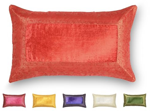 Aga´s Own - Orientalischer Kissenbezug aus Samt Brokat & Reiner Baumwolle - Luxus Kissenbezüge in 17 Farben & 8 Größen - Orient Kissenhülle - Kissenbezug Samt Brokat & Baumwolle (30 x 50 Rot)