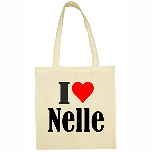 Reifen-Markt Tasche I Love Nelle Größe 38x42 Farbe Natur Druck Schwarz