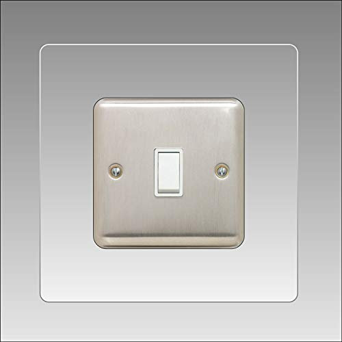 Single Light Switch Surround | Square | Acrylic Back Panel or Finger Plate | Plug, Font Colour:Clear