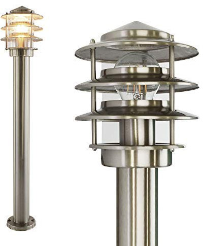 Elegante E27 Standleuchte 249-800 aus Edelstahl und Glas, 80cm, für Außenbereiche, IP44, Max. 25W