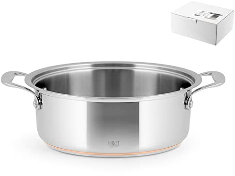 H&H Rame Casseruola Bassa 2 Manici, Acciaio Inossidabile, Grigio