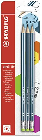 STABILO - Bleistift mit Radiergummi - pencil 160 in petrol - 3er Pack - Härtegrad HB