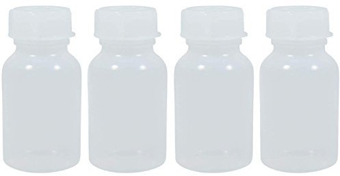 4 x Weithalsflasche 100 ml mit Schraubverschluss, Apothekerflasche, Laborflasche, Medizinflasche, Vorratsdose, Kunststoffdose, aus Kunststoff (PE-LD), BPA frei - made in Germany