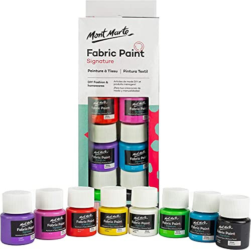 Mont Marte Stoffmalfarben Waschfest mit Premium Qualität - 8 Farben Set x 20 mL -Textilfarben Ideal für T-Shirts, Kleider, Jeans und alle Stoffarten