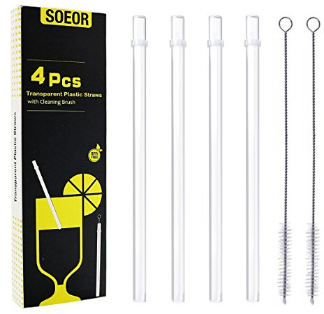 Reusable Drinking Straws,Plastic Straws for 20oz & 30oz Tumblers Yeti(set of 4 straight straws+ 2 cleaning brushes)