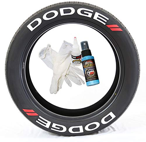 Tire Stickers Dodge // Zubehör für die Kennzeichnung von Reifen – Bastelset mit Kleber & Reiniger/17-18 Zoll Wheels / 1,50 Zoll/Weiß / 4 Stück