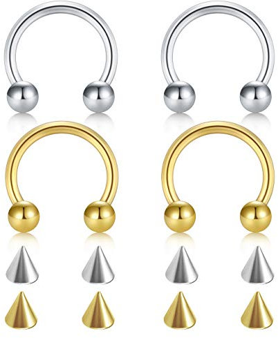 D.Bella 16G Surgical Steel Nose Septum Horseshoe Hoop Eyebrow Lip Navel Belly Nipple Piercing Ring 10mm Helix Tragus Daith Rook Earrings w Replacement Spikes