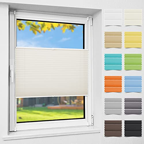 Atlaz Plissee Klemmfix ohne Bohren, 80x200cm(BxH), Beige, Plisseerollo Fensterrollo mit Klemmträger, Faltrollo Jalousie für Fenster und Tür, Blickdicht, Sichtschutz und Sonnenschutz