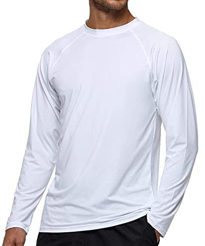 Arcweg Camiseta Protección UV Hombre Rash Guard con Filtro de Protección UPF 50+Mangas Largas Alta Elasticidad Secado Rápido Surf Natación Verano Blanco M