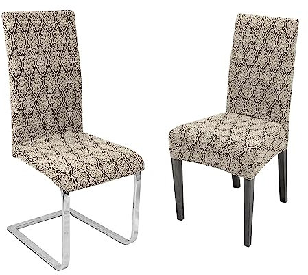 BEAUTEX 2er Set Stuhlhussen, elastische Stretch Hussen Bi-Elastic, Motiv und Farbe wählbar (Motiv Barock, Farbe Beige)