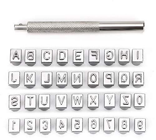 IGNPION Leder-Buchstaben- und Zahlenstempel-Set, Präge-Set, Alphabet-Schnitzwerkzeug, für DIY handgefertigte Kunst (Typ A)