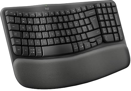 Logitech Wave Keys, teclado ergonómico inalámbrico con reposamuñecas acolchado, escritura cómoda, natural, Easy-Switch, Bluetooth, Logi Bolt, multisistema operativo, Windows/Mac,QWERTY Español-Grafito