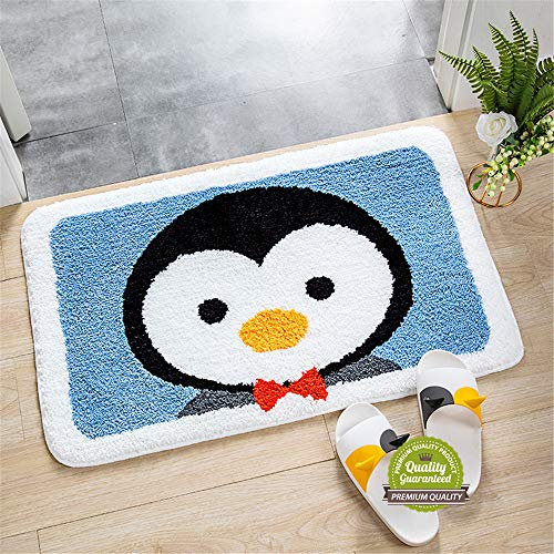 Treer Badezimmermatte Weicher Saugfähig Badezimmerteppich, Mikrofaser Beflockung Badematten Antirutsch Badvorleger Duschteppich Waschbar Badteppich (40x60cm,Pinguin)