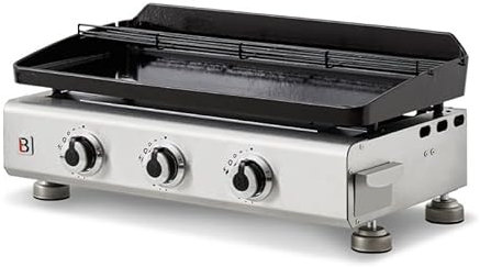 BRASERO - Plancha Silvia IIG INOX 3 Feux Surface Cuisson 67 x 34 cm - 3 brûleurs - Plaque Fonte émaillée fabriquée en France - Grille de réchauffement - Jusqu'à 10 convives - 7,5kW