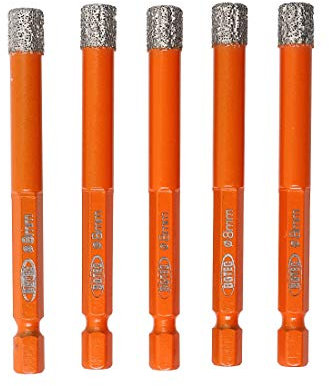 BGTEC Forets à Diamant Sec avec Changement Rapide Tige Hexagonale pour Carreaux de Porcelaine Céramique Marbre Brique 5 Pièces Diamètre 8mm
